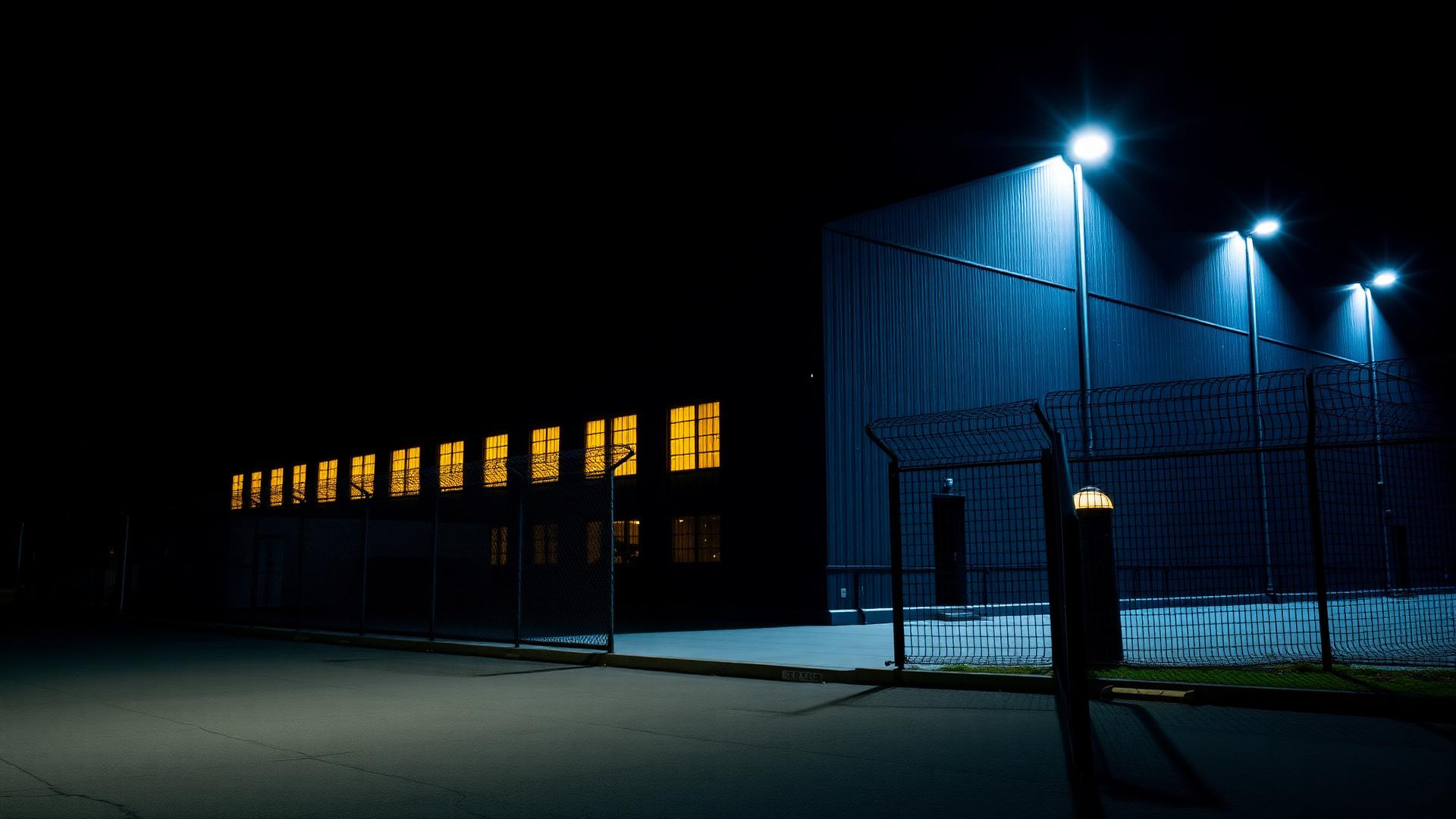 Correctional facility at night